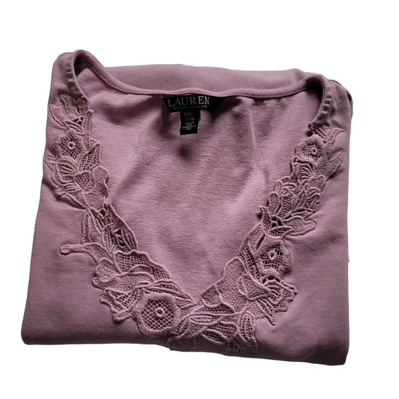 LRL Scottish Primrose Floral Lace V-Neck Trim Three Quarter Sleeve Top Size XXL - Picture 8 of 10